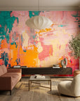 Textured coral pink and teal abstract brushstroke peel and stick wallpaper - Coral & Teal