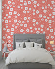 Petite rose-toned flower patterns on a sleek blush background self-adhesive wall covering - Coral Cascade
