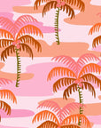 Vintage-style pink and orange wallpaper featuring a wavy palm leaf pattern with peel and stick backing.