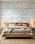 Cornflower Dash blue abstract texture wallpaper in a warm and inviting living room
