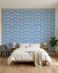 Cornflower Garden cornflower blue floral adding character to a cozy bedroom