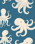Smooth teal blue octopus marine peel and stick wallpaper - Cresting Wave