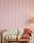 Textured white and red geometric peel and stick wallpaper - Crimson Echo