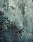 Moody Crimson & Ash wallpaper with dark botanical branches and red berries on distressed teal background