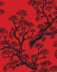 Matte peel and stick wallpaper with black pine silhouettes - Crimson Pine Silhouette