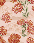 Self-adhesive wallpaper featuring a maroon ditsy floral pattern and scattered rose-colored hearts. Product: Crimson Whispers