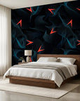 Current Drift dark teal abstract textured wave wallpaper adding character to a cozy bedroom