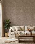 Dark Weave neutral geometric peel and stick wallpaper in a warm and inviting living room
