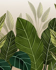 Tropical Deep Canopy wallpaper featuring layered green and sage palm leaves on beige background