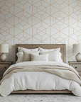Smooth white gold geometric cube peel and stick wallpaper - Desert Filigree