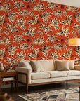 Desert Blaze cacti wallpaper in a warm and inviting living room