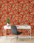 Desert Blaze cacti wallpaper as a feature wall in a bright home office