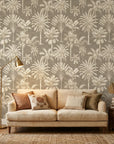 Desert Bloom cactus flower wallpaper in a warm and inviting living room