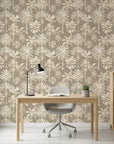 Desert Bloom cactus flower wallpaper as a feature wall in a bright home office