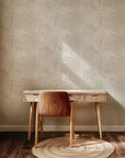 This achromatic, abstract wallpaper uses layered, artistic linework depicting palm fronds to create a gentle, tactile motif