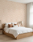 Diamond Echo tribal diamond wallpaper adding character to a cozy bedroom