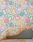 Vibrant outlined polygons and geometric figures in a removable wallpaper design - Doodle Bloom