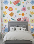 Vibrant artistic flower illustrations on self-adhesive removable wall covering - Dotted Bliss
