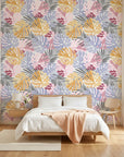 Dream Canopy blush pastel tropical leaf adding character to a cozy bedroom
