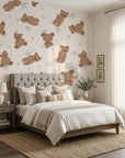 Dream Tandem beige teddy bear and star wallpaper adding character to a cozy bedroom