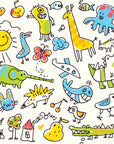 Matte cream crayon animal and sun doodle peel stick wallpaper -Dream Doodles