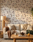 Linen-like neutral tone botanical leaf peel and stick wallpaper - Dusk Canopy