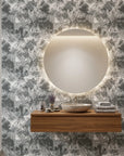 Dusk Foliage serene grey botanical wallpaper creating ambiance in a serene bathroom