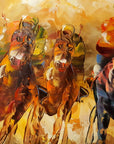 Dust & Thunder equestrian horse racing painterly wallpaper creating ambiance in a serene bathroom