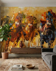 Textured equestrian horse racing painterly peel and stick wallpaper - Dust & Thunder