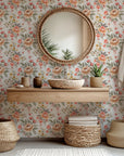The "Dusty Bloom" wall covering, a retro floral design with arrangements of pink and peach flowers