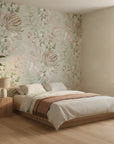 Dusty Meadow sage green botanical floral in a warm and inviting living room