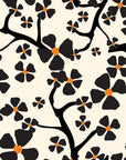 Self-adhesive cream wallpaper, a modern design showcasing black floral branches, named Ebony Bloom