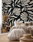 Self-adhesive cream wallpaper, a modern design showcasing black floral branches, named Ebony Bloom