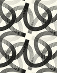 A geometric wall covering featuring abstract, curved lines in black and cream—Echo Bound style.