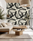 Abstract black and cream geometric wallpaper with curved lines - Echo Bound