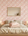 Ember Drift warm terracotta abstract wallpaper adding character to a cozy bedroom