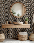 Self-adhesive wallpaper featuring an abstract design of brown and black organic striations