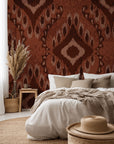 Rust brown and beige geometric Ikat pattern, peel and stick wallpaper titled Ember Wings
