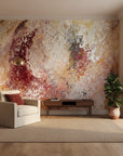 Rich textured peel and stick wallpaper in warm reds and golds
