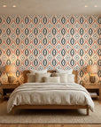 Ember & Iron retro geometric peel and stick wallpaper adding character to a cozy bedroom