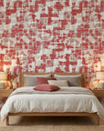 Ember & Linen textured red abstract wallpaper adding character to a cozy bedroom