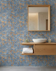 Ember & Tide distressed geometric peel and stick wallpaper as a feature wall in a bright home office