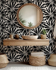 Black and cream shibori sunburst pattern on self-adhesive wallpaper
