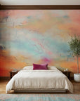Embers & Mist warm sunset abstract wallpaper in a warm and inviting living room