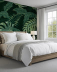 Matte deep green tropical monstera and palm leaf peel and stick wallpaper - Emerald Jungle