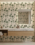 Emerald Breeze green grass wallpaper creating ambiance in a serene bathroom