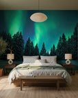Dark emerald and deep green night landscape with dramatic mood removable wallpaper