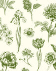 Matte green botanical floral peel and stick wallpaper - Emerald Peony