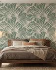 Emerald Whispers delicate leaf wallpaper adding character to a cozy bedroom