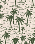 Hand-drawn green palm tree pattern on self-adhesive coastal wallpaper